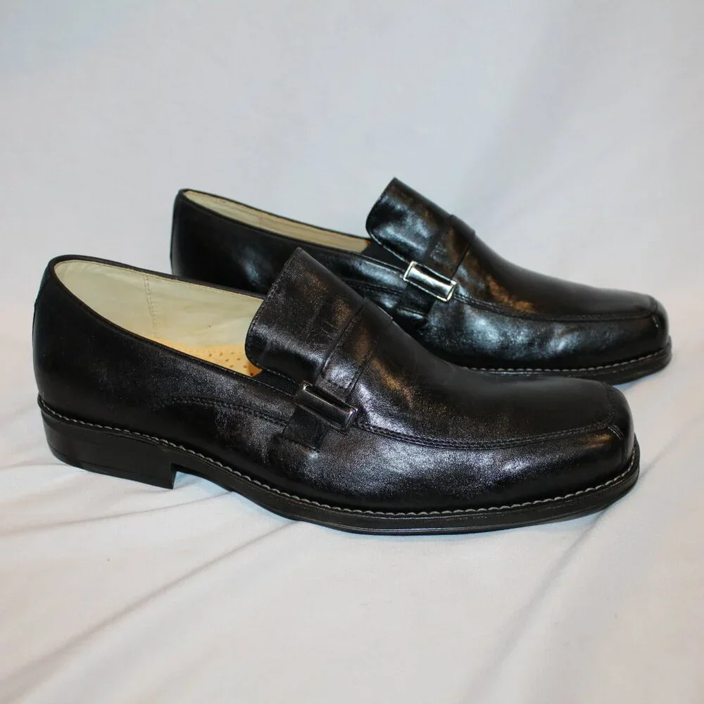 NEW SANDRO‎ MOSCOLONI MEN'S BLACK LEATHER MOC TOE LOAFER SZ 13